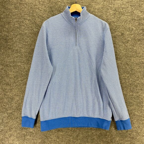 Chaps Sweater Pullover Men M Medium Blue Striped High Neck Knit Long Sleeve - Picture 1 of 10